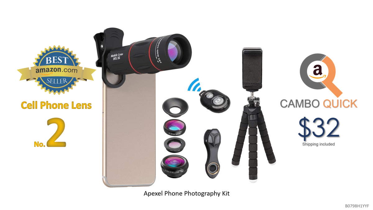 Apexel Phone Photography Kit-Flexible Phone Tripod +Remote Shutter +4 in 1 Lens Kit-High Power 18X Monocular Telephoto Lens, Fisheye, Macro & Wide Angle.png
