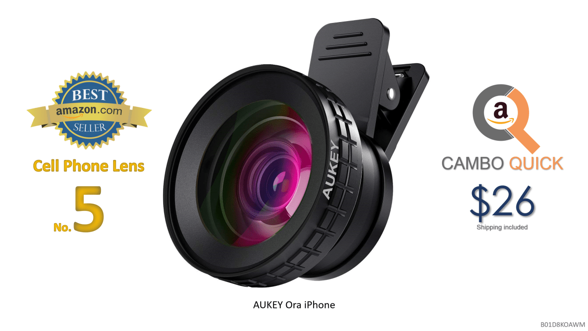 AUKEY Ora iPhone Camera Lens, 0.45 x 140° Wide-Angle + 10x Macro Clip-On iPhone Lens for iPhone 876s6 Plus, Samsung, Other Android Smartphones.png