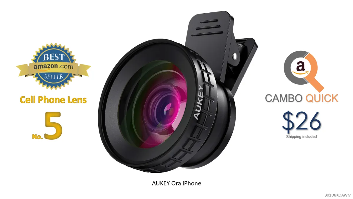 AUKEY Ora iPhone Camera Lens, 0.45 x 140° Wide-Angle + 10x Macro Clip-On iPhone Lens for iPhone 876s6 Plus, Samsung, Other Android Smartphones.png