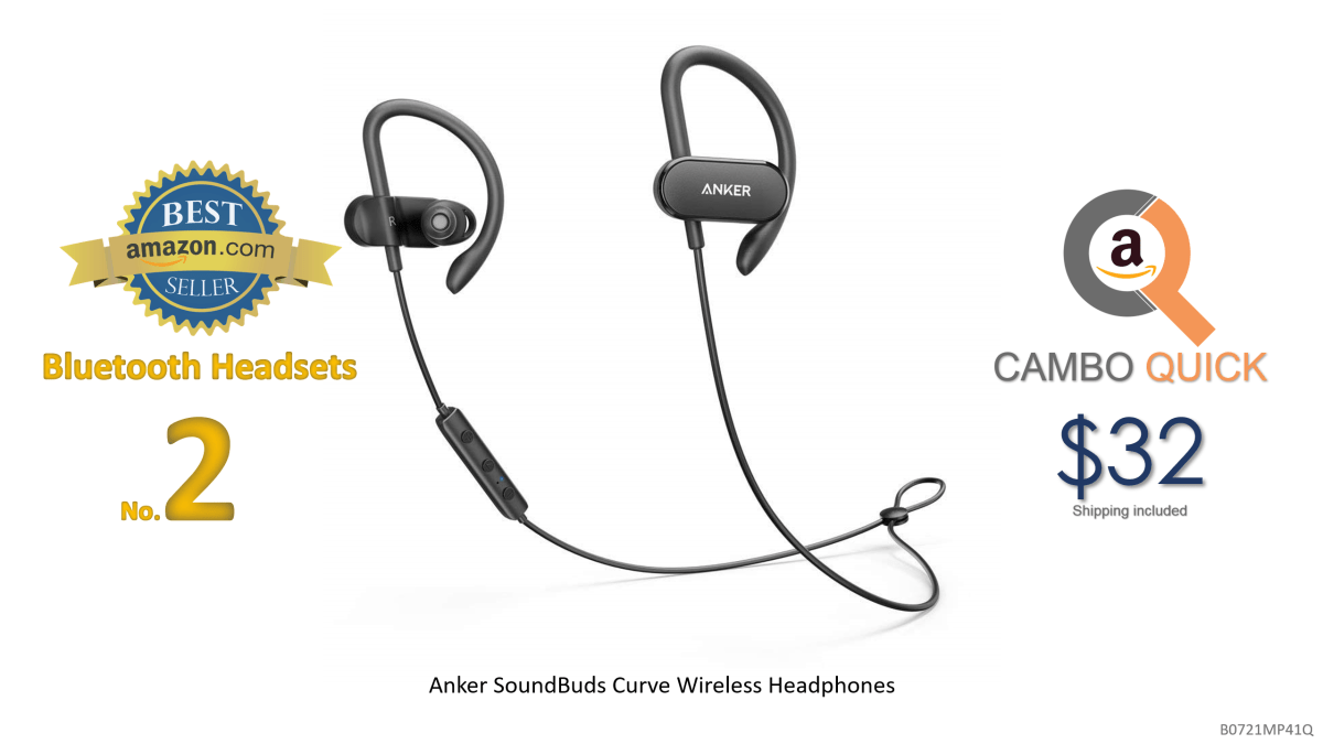 Anker SoundBuds Curve Wireless Headphones, Bluetooth 4.1 Sports Earphones with Nano Coating, 14 Hour Battery, CVC Noise Cancellation, Workout Headset with