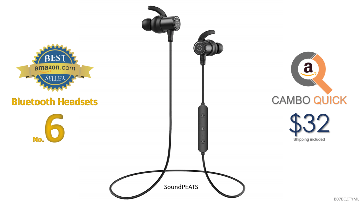 SoundPEATS Bluetooth Earphones, Wireless 4.1 Magnetic Headphones, in-Ear IPX6 Sweatproof Earbuds with Mic (Super Sound with 10MM Drivers and APTX, 8 Hours