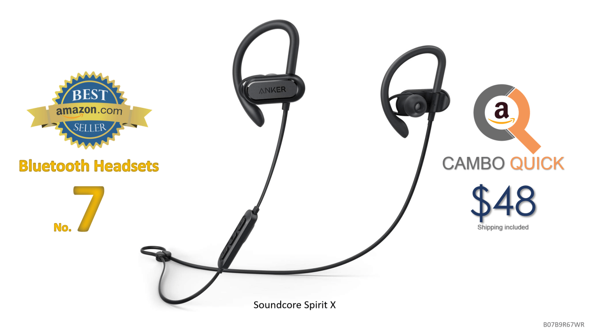 Bluetooth Headphones, Soundcore Spirit X Wireless Headset by Anker, with Bluetooth 5.0, 12-Hour Battery, IPX7 Waterproof, SweatGuard Technology,Earbuds with