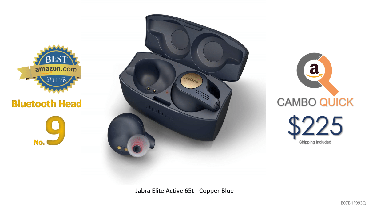 Jabra Elite Active 65t Alexa Enabled True Wireless Sports Earbuds with Charging Case – Copper Blue
