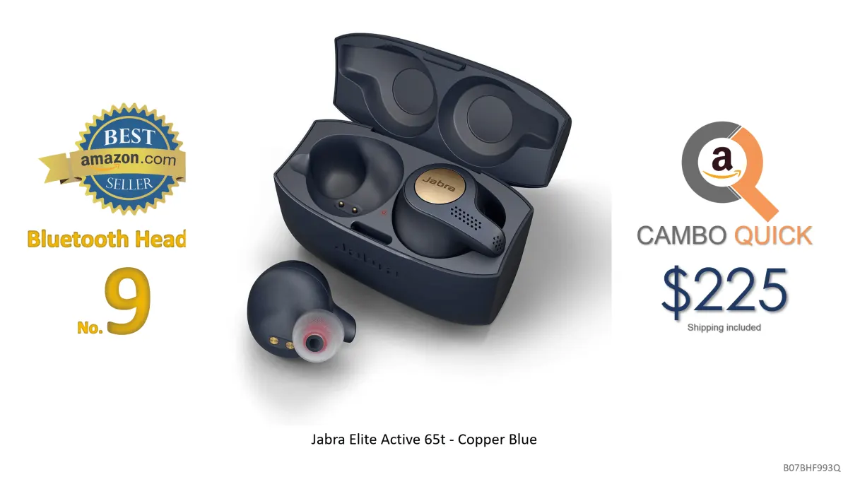 Jabra Elite Active 65t Alexa Enabled True Wireless Sports Earbuds with Charging Case – Copper Blue