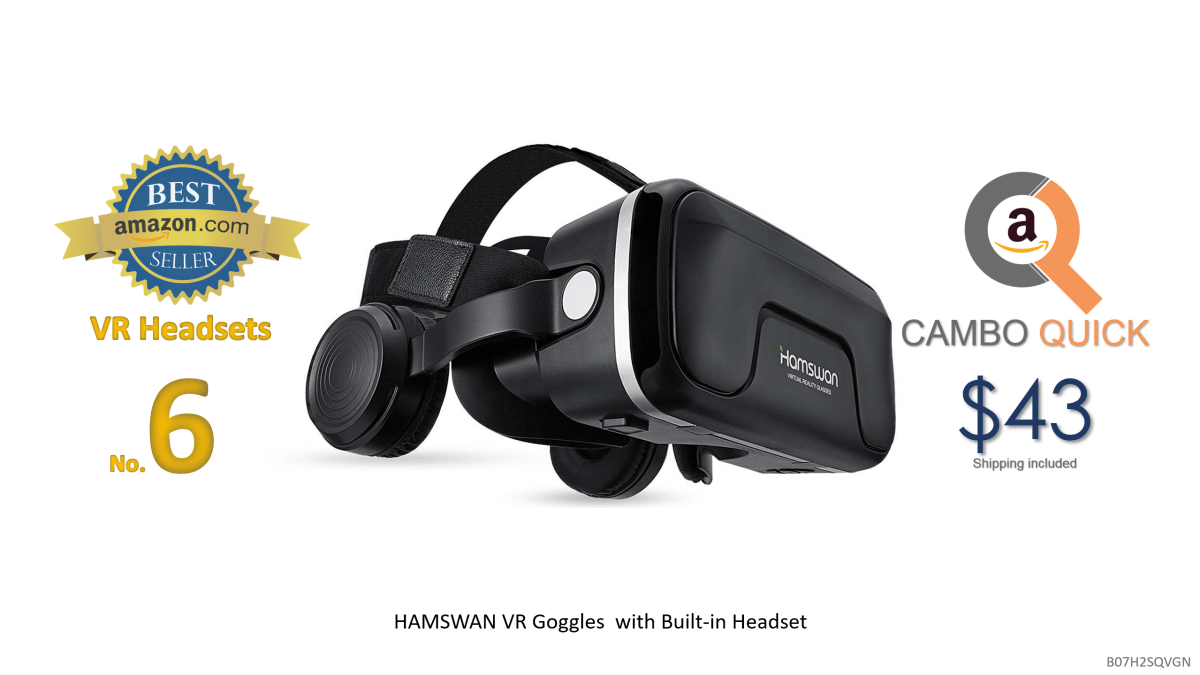 HAMSWAN VR Goggles, 3D VR Glasses VR Headset Virtual Reality Goggles Headset Glasses with Built-in Headset, Unique Design and Multifunction Button