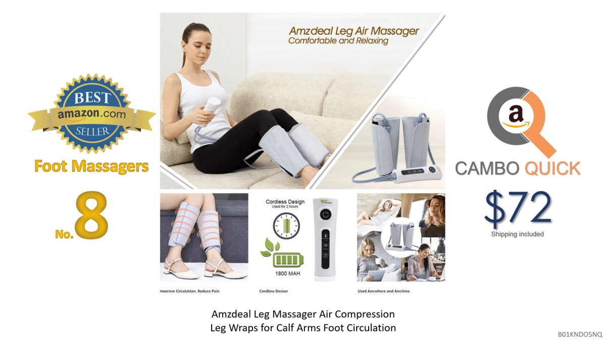 Amzdeal Leg Massager Air Compression Leg Wraps for Calf Arms Foot Circulation Built-in Rechargeable Battery Cordless Design