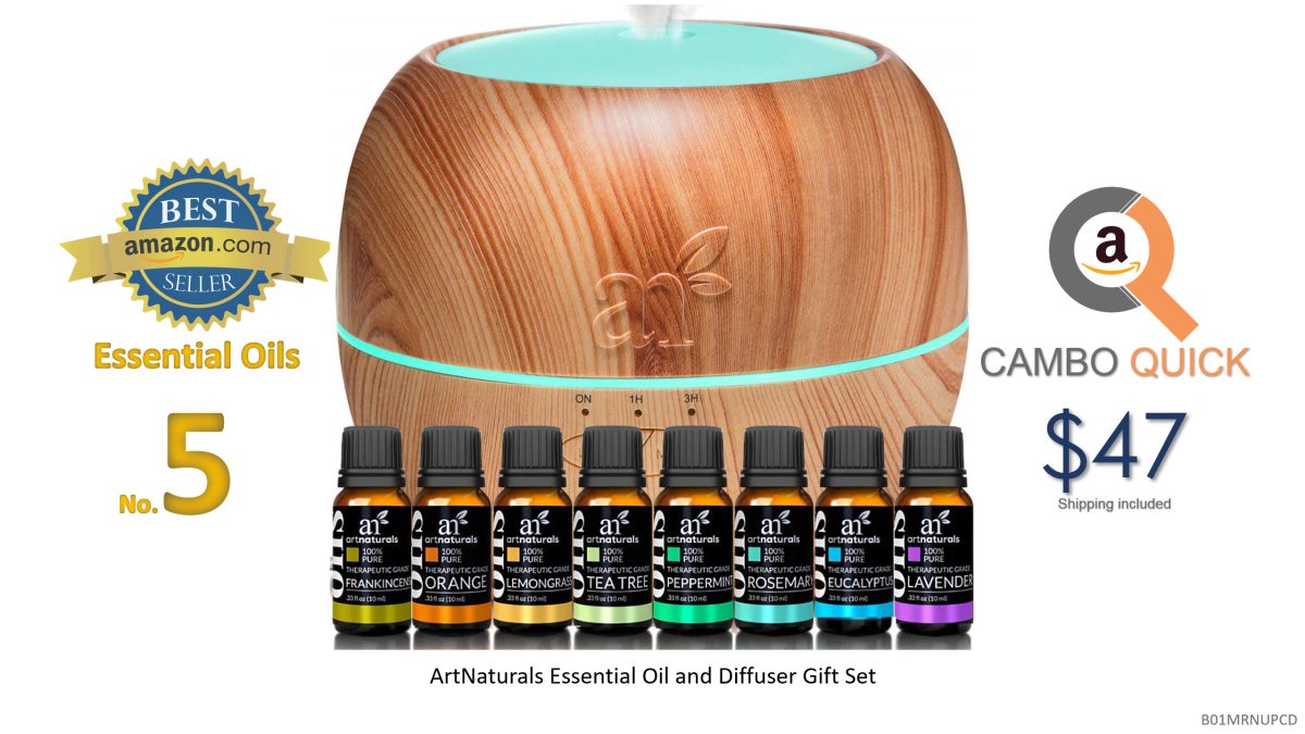 ArtNaturals Aromatherapy Essential Oil and Diffuser Gift Set - (150ml Tank & Top 8 Oils) - Peppermint, Tee Tree, Lavender & Eucalyptus - Auto Shut-off and 7.png