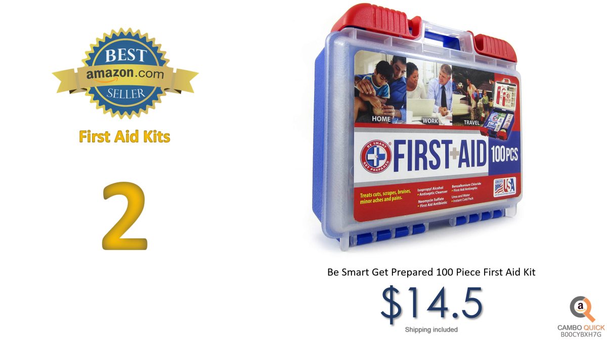 Be Smart Get Prepared 100 Piece First Aid Kit, Clean, Treat and Protect most injuries with the kit that is great for any home, office, vehicle, camping....png