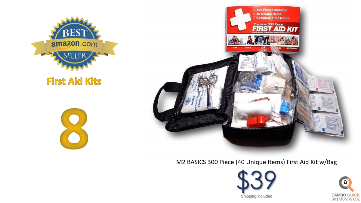 M2 BASICS 300 Piece (40 Unique Items) First Aid Kit wBag  FREE First Aid Guide  Emergency Medical Supply  For Home, Office, Outdoors, Car, Camping, Travel, Survival, Workplace.png