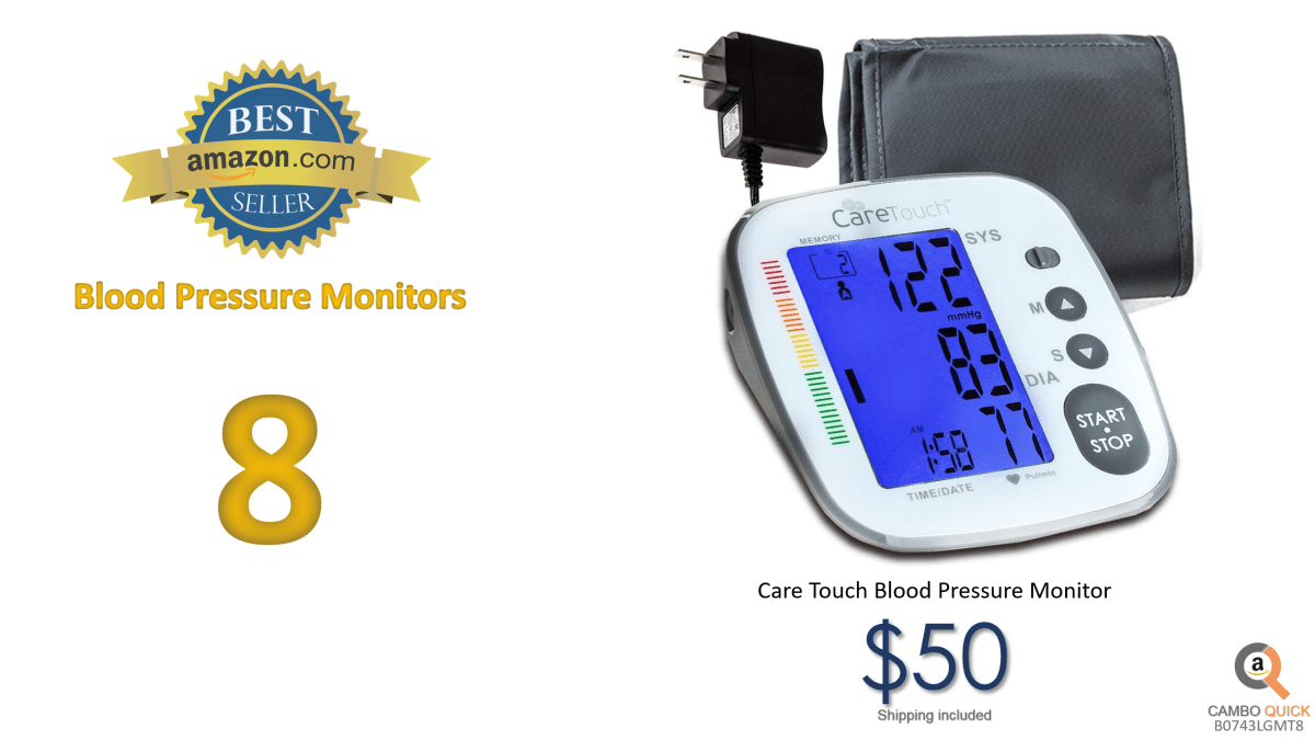 Care Touch Blood Pressure Monitor with AC Adapter - Fully Automatic Upper Arm Digital BP Cuff with AC Adapter, Platinum Series, Medium to Large Cuff - Batteries Included.png