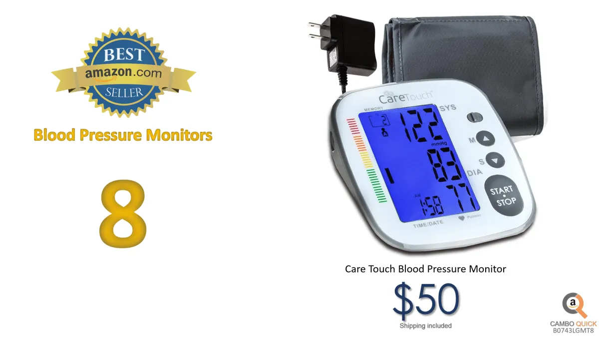 Care Touch Blood Pressure Monitor with AC Adapter - Fully Automatic Upper Arm Digital BP Cuff with AC Adapter, Platinum Series, Medium to Large Cuff - Batteries Included.png
