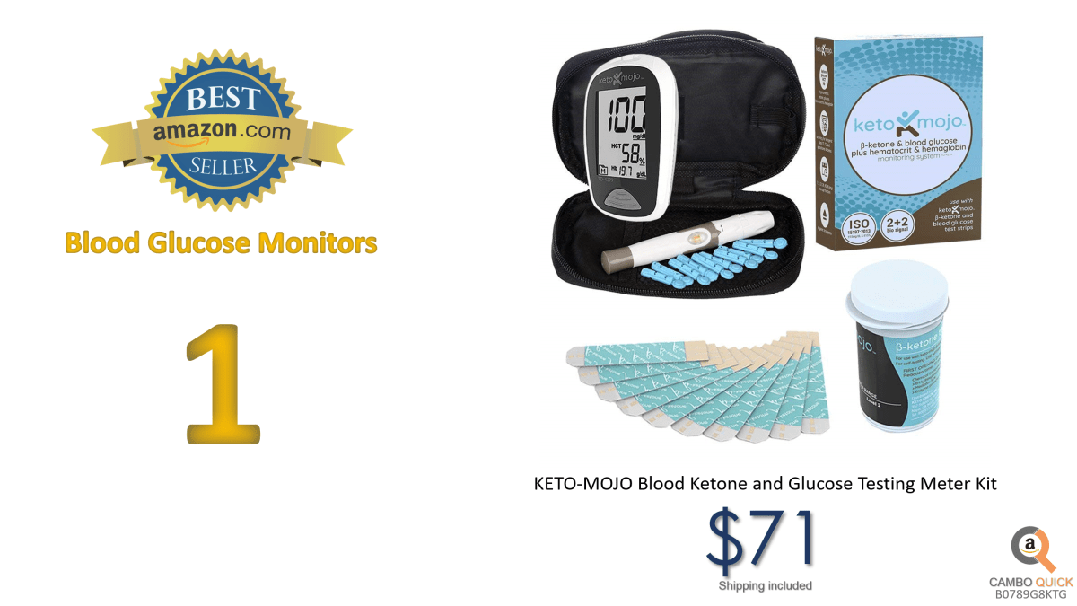 KETO-MOJO Blood Ketone and Glucose Testing Meter Kit, Monitor Your ketogenic Diet, 1 Lancet Device, 10 Lancets, 10 Ketone Test Strips, Carrying Case. Does NOT Include Glucose Strips