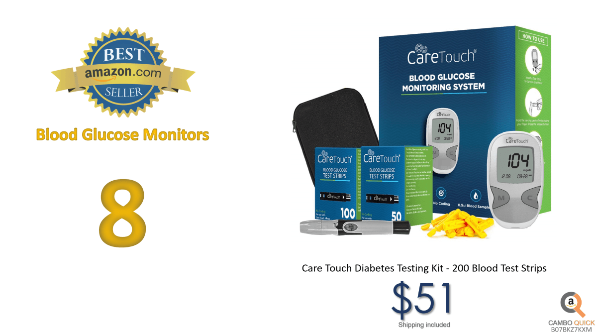 Care Touch Diabetes Testing Kit – Care Touch Blood Glucose Meter, 200 Blood Test Strips, 1 Lancing Device, 30 Gauge Lancets-with Carrying Case